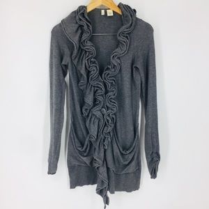 Moth Gray Cotton Cashmere Ruffle Front Cardigan